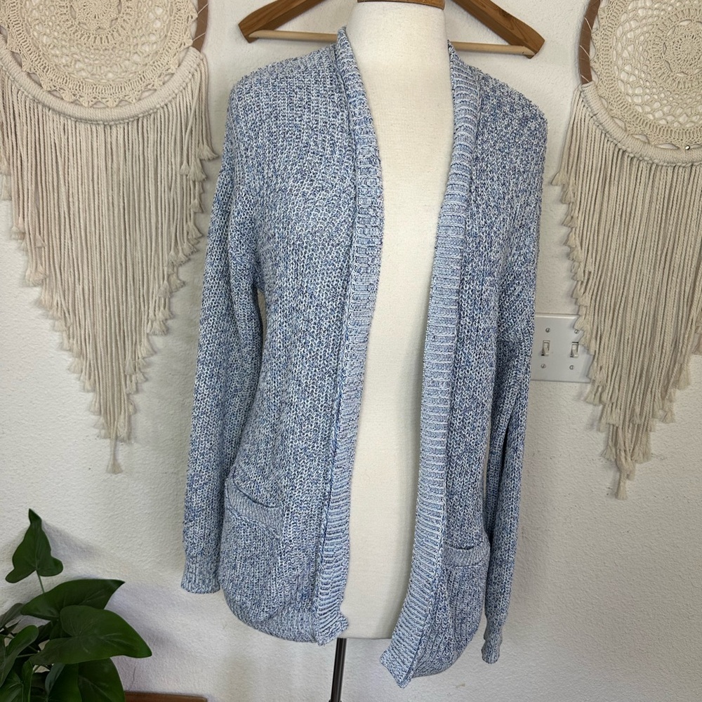 Roots Blue Cardigan Sweater Open Front Knit Oversized XS